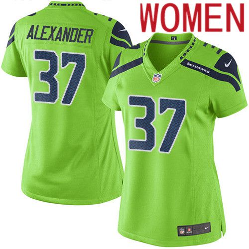 Women Seattle Seahawks #37 Shaun Alexander Nike Neon Green Game NFL Jersey